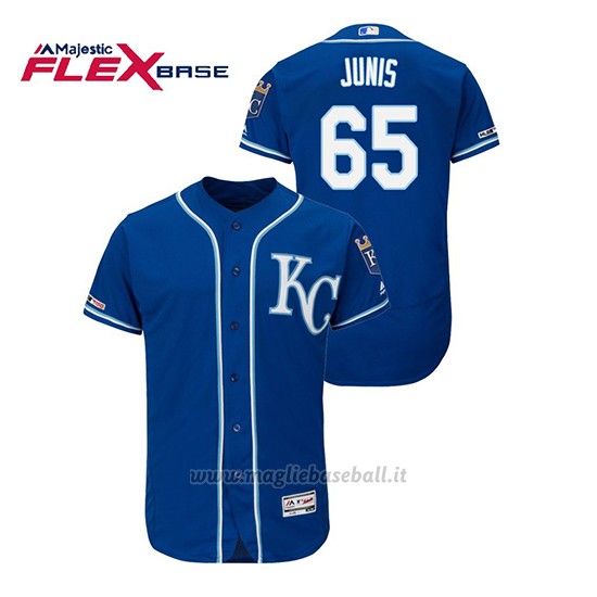 Maglia Baseball Uomo Kansas City Royals Jakob Junis 150th Aniversario Patch Flex Base Blu